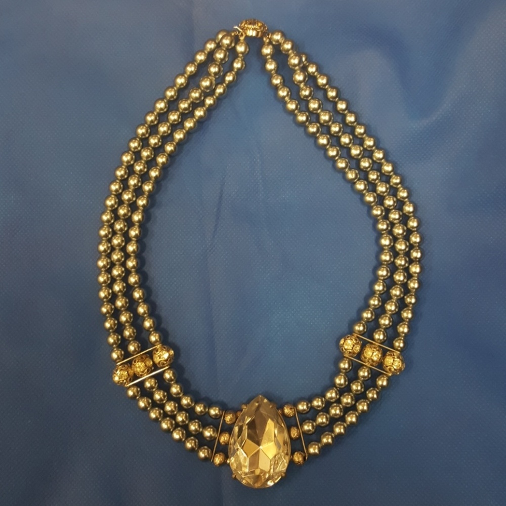 Grey Pearl Toned Diamond Emblem Necklace